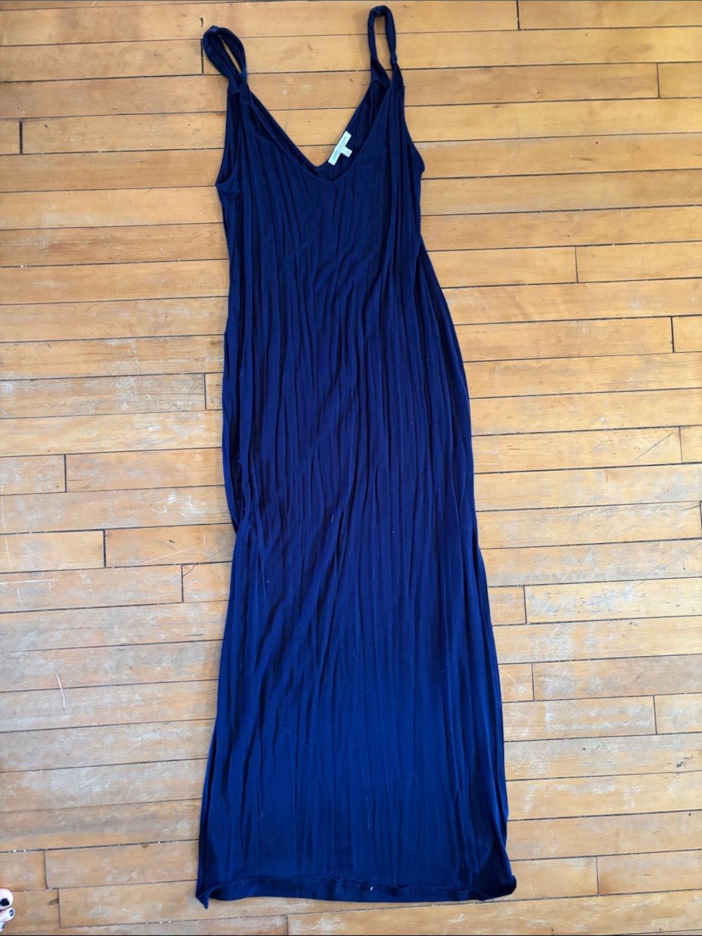 EUC Green Envelope Navy Blue Maxi Slip Dress with V-Neck